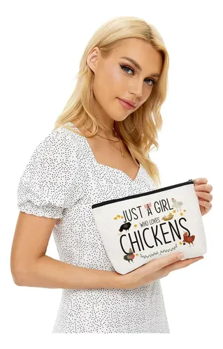 Bolsa De Maquillaje Con Estampado De Pollo De Hojas Azules,