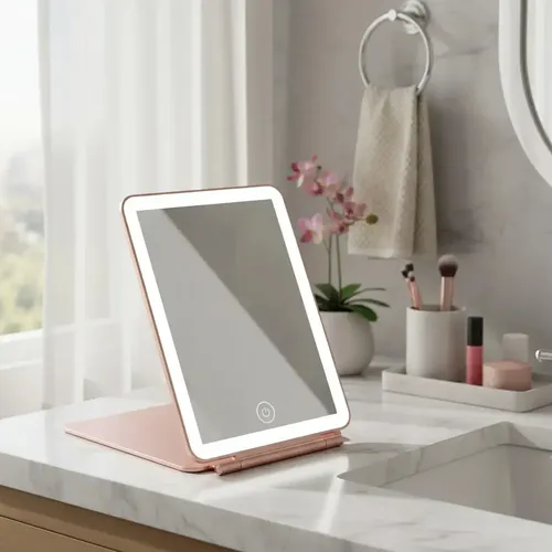 Espejo Led Recargable Usb Plegable Maquillaje Portátil