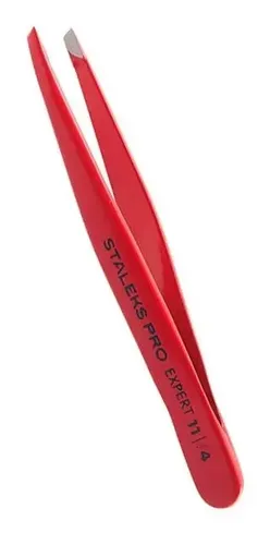 Pinzas angostas biseladas para cejas Staleks Te-11-4, color rojo