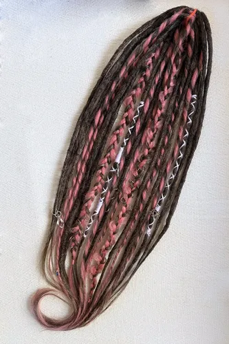 10 De Mix Dreads Rastas Marrón Y Rosa Empolvado 55 Cm