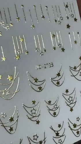Stickers Para Uñas Cromados Destellos Moños Gemas 5d Y 6d French con estrellas doradas JO-2728