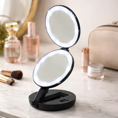 Espejo De Maquillaje De Tres Pliegues Portátil Inalámbrica