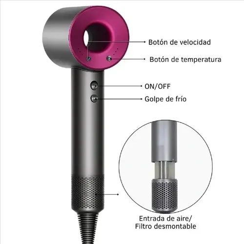 Secador De Pelo Profesional Iones Secado Rápido Y Boquillas Violeta