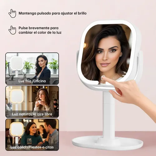 Tgb Q Espejo De Maquillaje Led Cuadrado Toque Usb Con Luz W