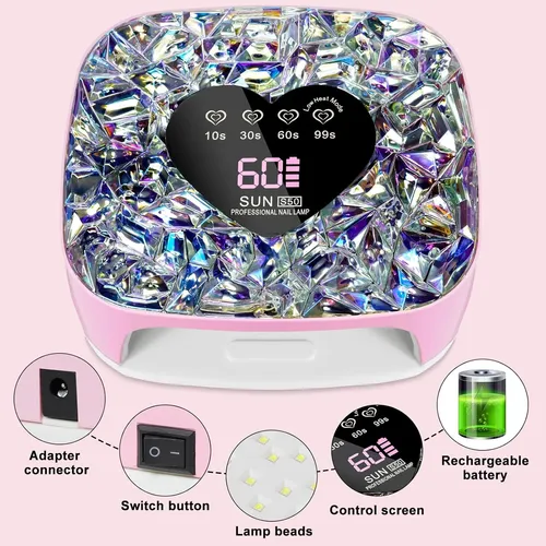 Lámpara Uv Led Para Uñas Rosa Con 4 Temporizadores Y Guant