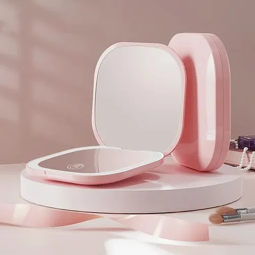 Espejo De Maquillaje De Mano Con Aumento 2x Con Luz Usb