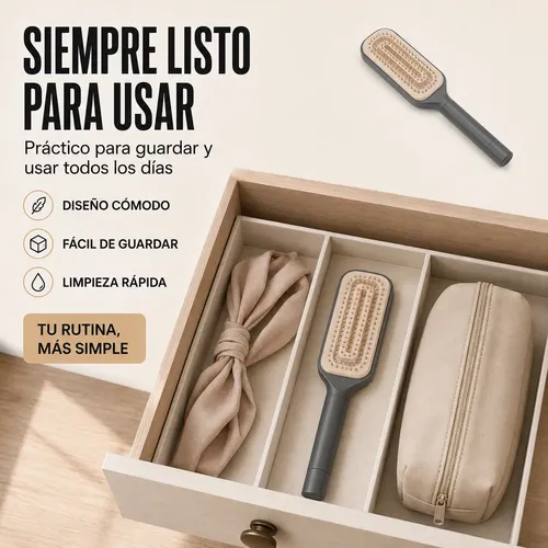Peine Desenredante Autolimpiante Mango Giratorio Mujer X3u