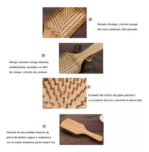 Kit 6 Cepillos Y Peines De Bambú Antifrizz