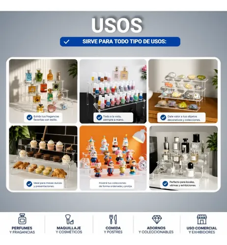 Estante Acrílico Transparente 3 Niveles Exhibidor Perfumes