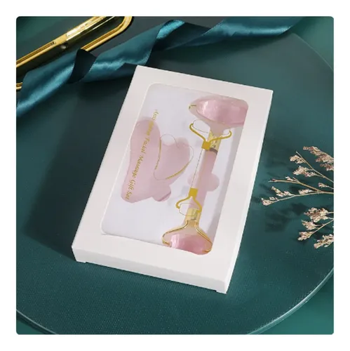 – Herramienta Facial Gua Sha Con Piedra De Cuarzo Rosa, –