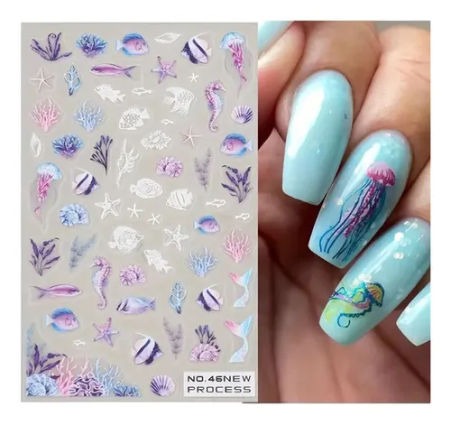 Calcomanías 3d Para Uñas Océano Verano 3 Hojas Adhesivas A