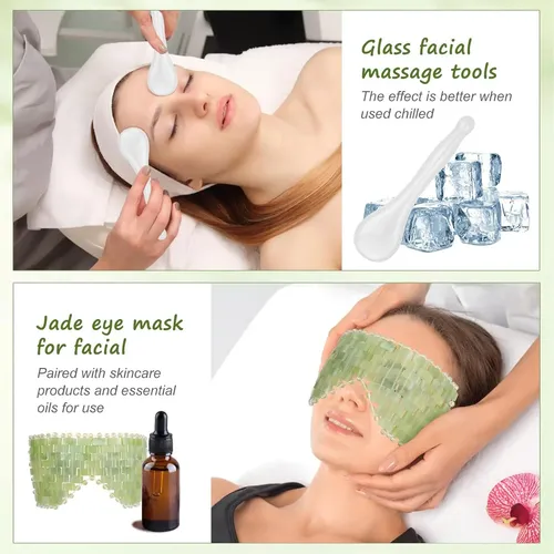Set 4 Piezas Masajeador Facial Jade Vidrio Verde