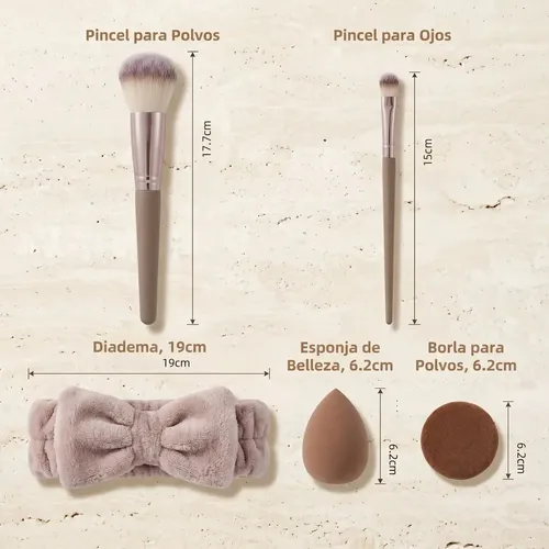 Set Pinceles Y Esponjas Para Maquillaje Completo Marrón