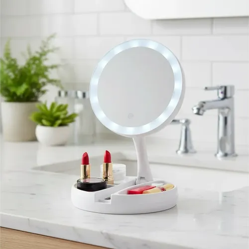 Espejo Doble X10 Luz Led Usb Recargable 360 Porta Maquillaje
