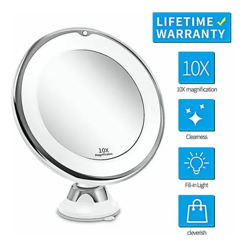 Hm Espejo Aumento 10x Con Luz Led Para Maquillaje, Haom