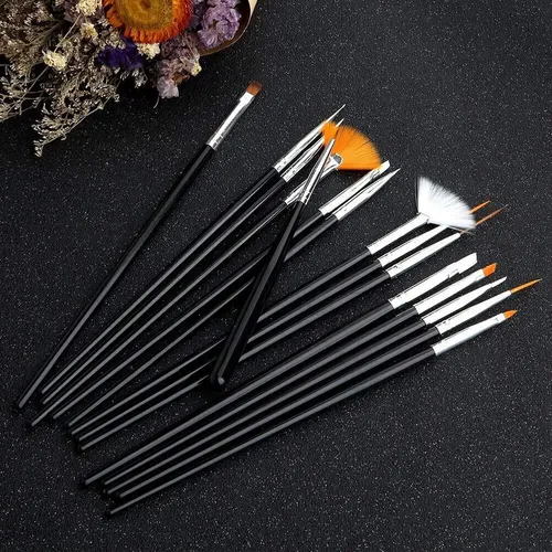 Set 20 Herramientas Para Uñas Negro Con Pinceles Y Dotting