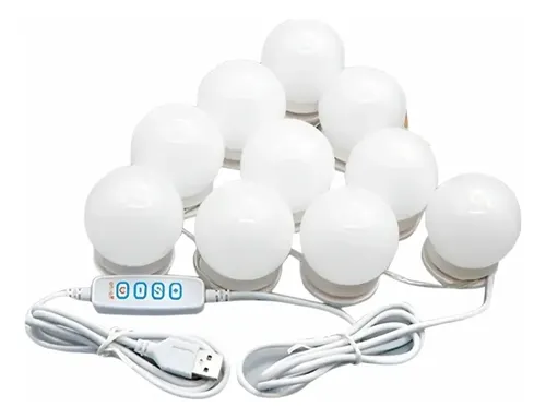 Kit 10 Focos Lamparas Luz Espejo Usb Maquillaje Camarin F