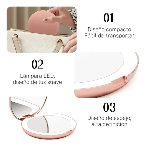 Cxro Espejo Plegable Led Recargable Con Luz Ajustable Co