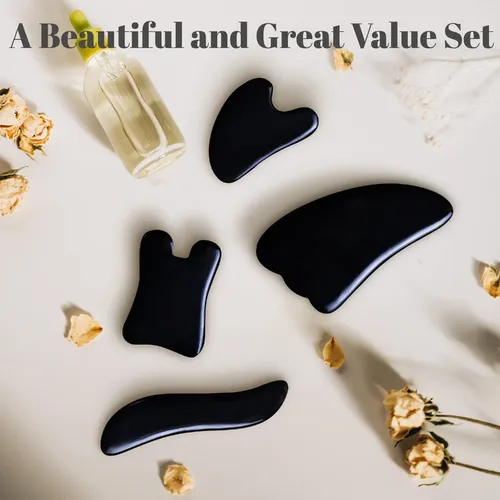 Set 4 Herramientas Gua Sha Rena Chris Masaje Facial Negro