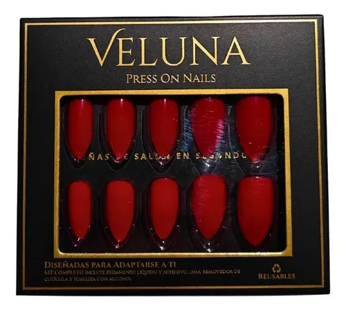 Uñas Press On Veluna Almendras – Cambian De Color Al Calor Color Rojo Termocrómico