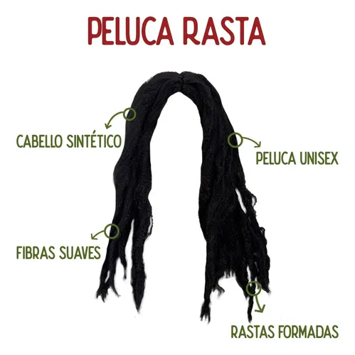Peluca Rasta Rastafari Hippie Bob Marley Cotillon Disfraz