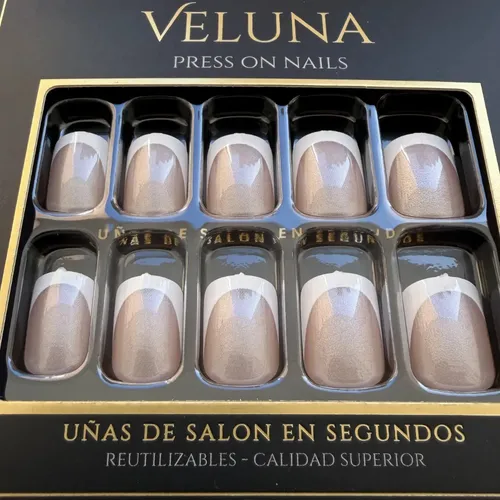 VELUNA Uñas Press On Francesitas Varios Diseños Reutilizables – Cuadrada Clásica Perlada