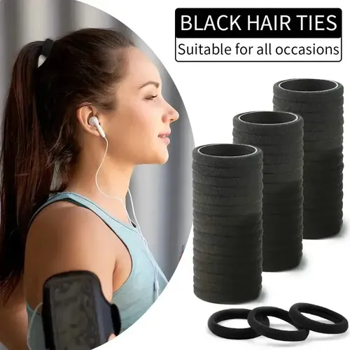 100 Cintas De Pelo Negras Para Mujeres Y Niñas, De Alta Elas Negro Solid 20 Cm