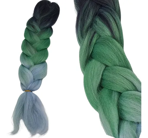 Kanekalon Trenza Unicornio Degrade Negro Verde Celeste Lfme