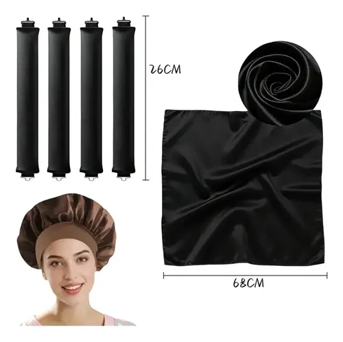 6pzs Curly Ondas En Cabello Rizos Sin Calor Tubo Gorro Satin