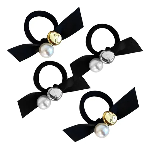 4 Pcs De Coleteros Elásticos Con Lazo Y Perlas Decorativas