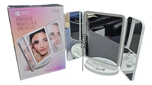 Espejo Maquillaje 3 Modos D Luz Aumento 1x/2x/3x Recargable Marco Blanco