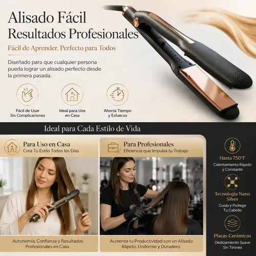 Plancha de Pelo Profesional Temperatura Máxima de 400 °F, Opciones de Peinado Versátiles Planchitas Pelo, Color Negro.