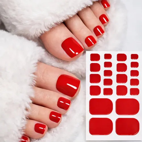 Tiras De Uñas Gel Para Pies Autoadhesivas 22u – No Necesita Lampara UV – Rojo