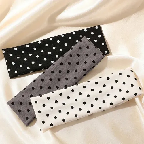 3 Cintas Para El Pelo Retro Con Estampado De Lunares, A La M