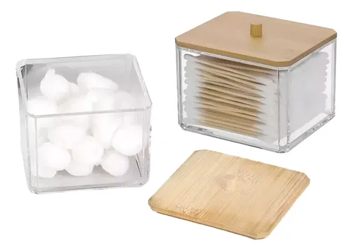 Organizador De Maquillaje Multiuso Acrílico 9×9 C/tapa Bambú