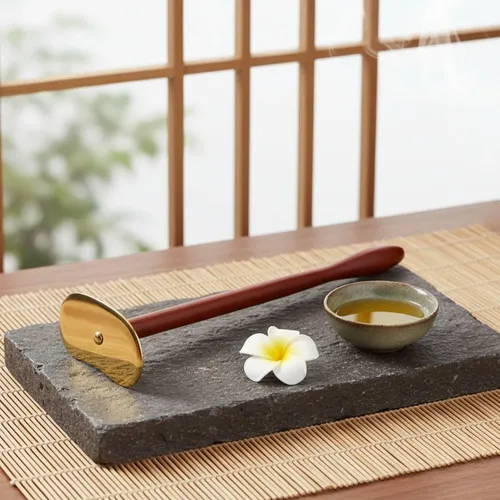 Herramienta Gua Sha De Uso Personal Palosanto Latón Largo