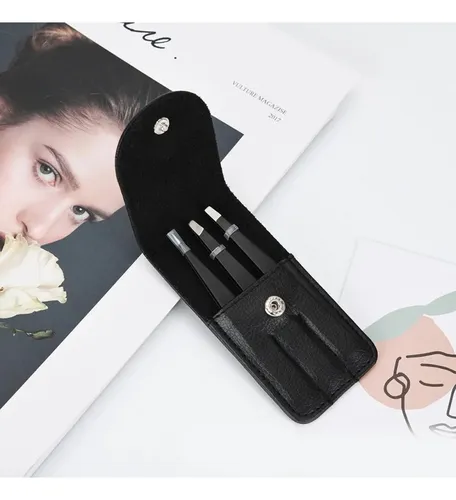 Set Herramientas Para Cejas 3 Piezas Con Funda Protectora C Negro