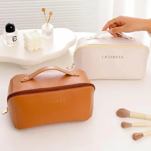 Neceser Cuero Pu Porta Cosmeticos Maquillaje Viaje Bolso Color Rosa Diseño De La Tela Lisa