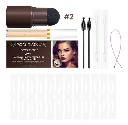 Kit Maquillaje Cejas Polvo, Brocha, 12 Plantillas, Corrector