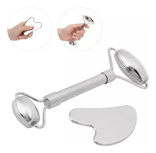 F 2x Rodillo Facial De Acero Inoxidable Gua Sha Tool Face