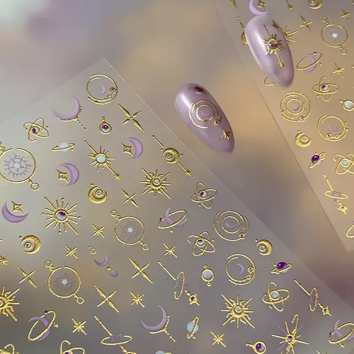 Pegatinas De Uñas Con Estampado Dorado De Estrellas, Luna Y