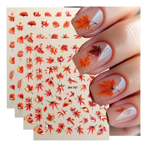 Adhesivos Para Uñas Powpop Maple Leaf Fall 3d Laser, 4 Unida