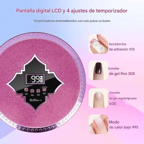 Cabina Uv/led De Uñas Inalambrica Cristal Rosado Sun 180w