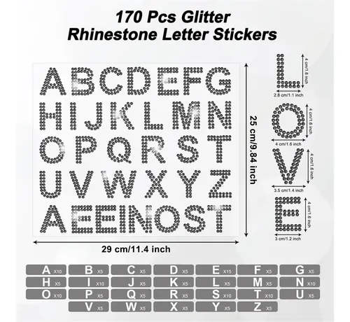 170 Pegatinas Con Letras Con Diamantes De Imitación Plateado