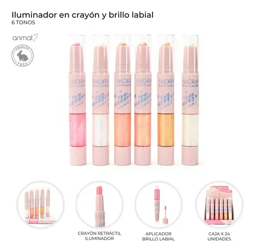 Iluminador Crayon Duo Brillo Labial Skora Maquillaje Brillo