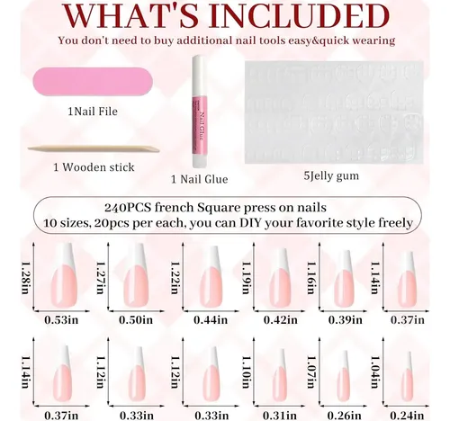 Juego De Uñas Press On French Tip Bellelfin 240 Piezas