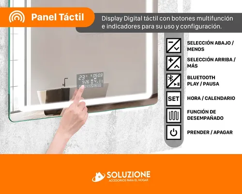 Espejo Horizontal Inteligente Luz Led 120x90cm Bluetooth