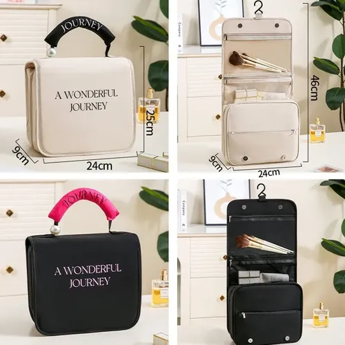 Neceser Organizador De Viaje Cosmetico Colgante Maquillaje Color Crema Diseño de la tela Lisa