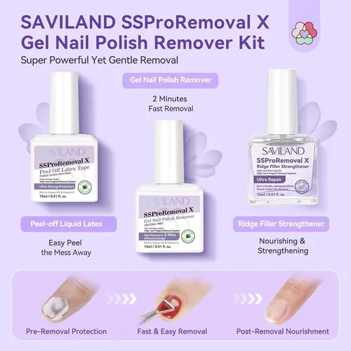 Kit Removedor De Esmalte En Gel 3 En 1 Saviland 8 Pcs