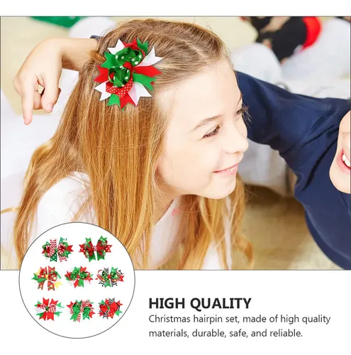 8 Pinzas Para El Pelo Con Forma De Lazo Navideño, Lazos Para